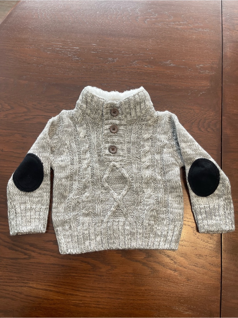 Cozy Gray Cable-Knit Kids Sweater with Button Neck